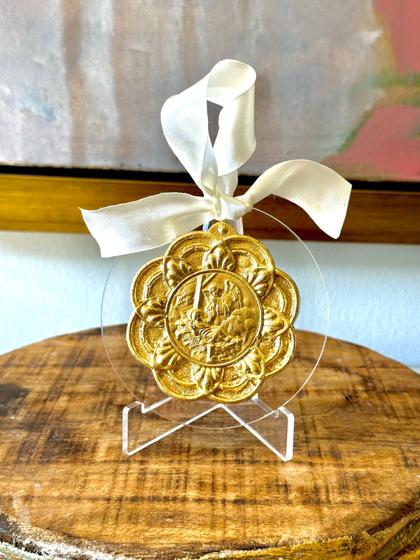 Gold Leaf Medallion Nativity Intaglio Acrylic Ornament