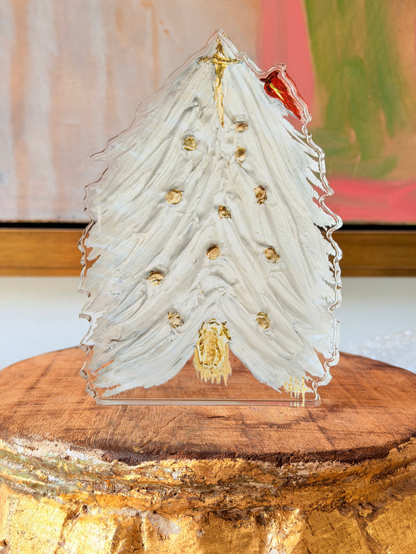 White Christmas Tree with Cardinal Block