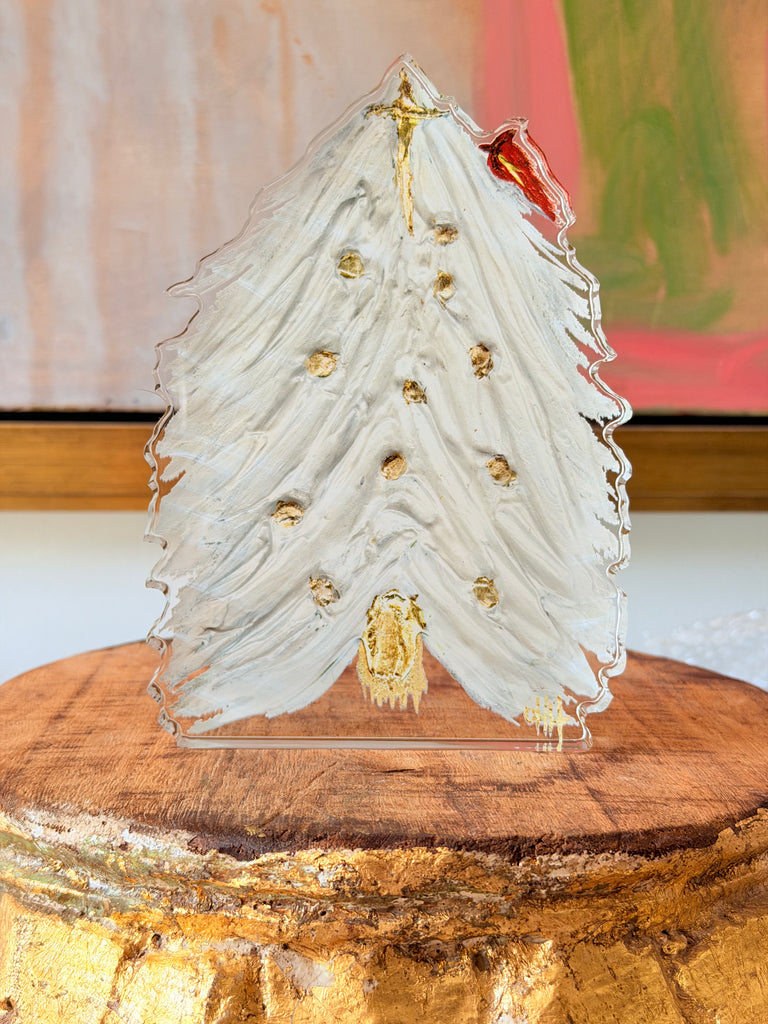 White Christmas Tree with Cardinal Block
