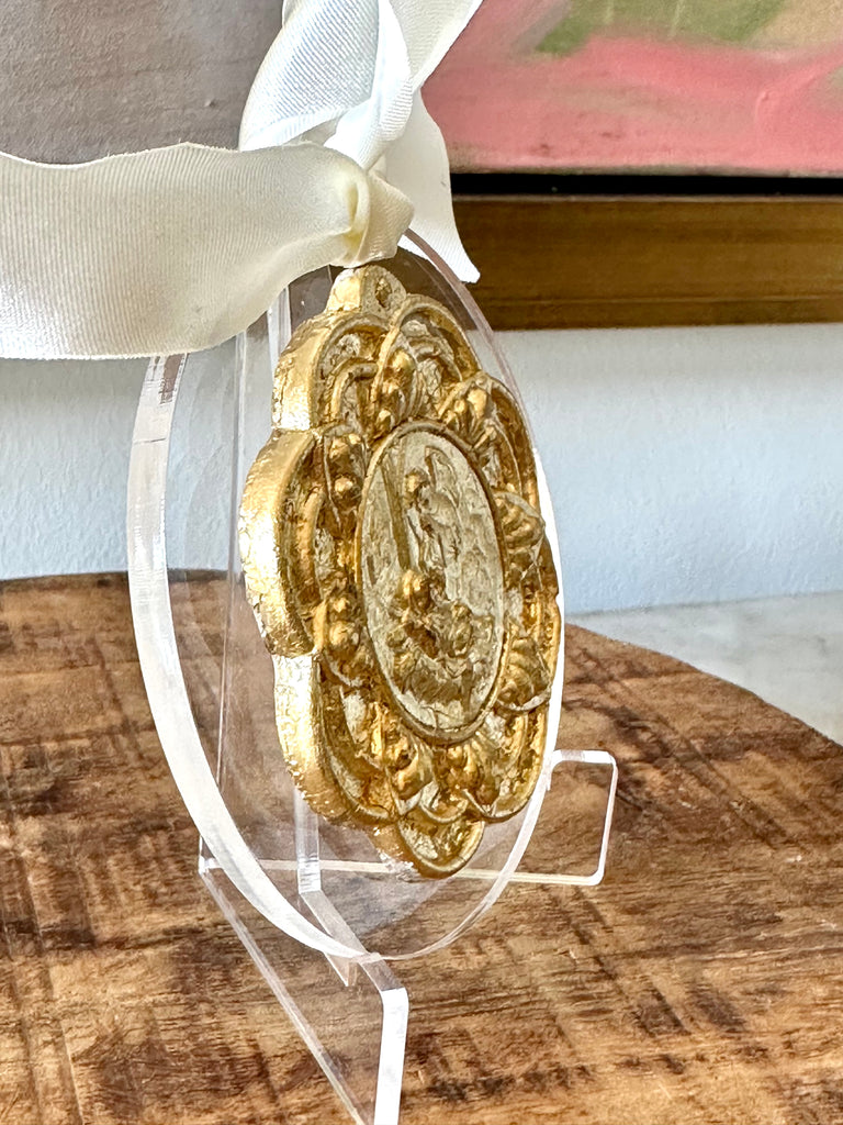 Gold Leaf Medallion Nativity Intaglio Acrylic Ornament