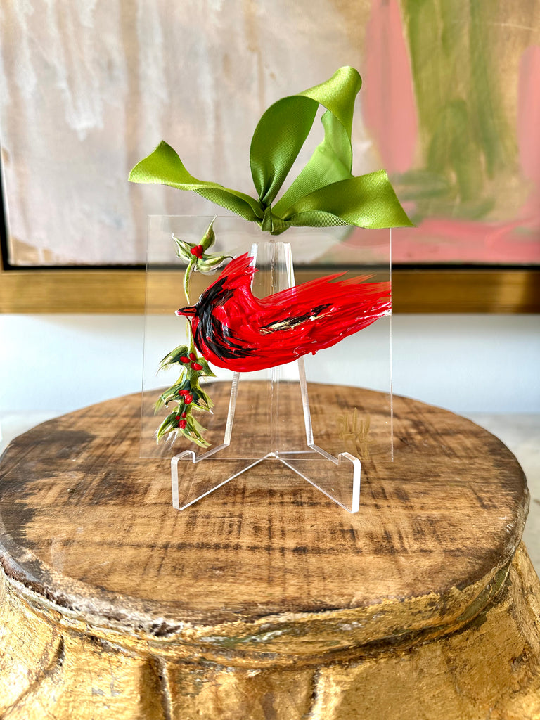 Cardinal with Holly Berry Acrylic Ornament