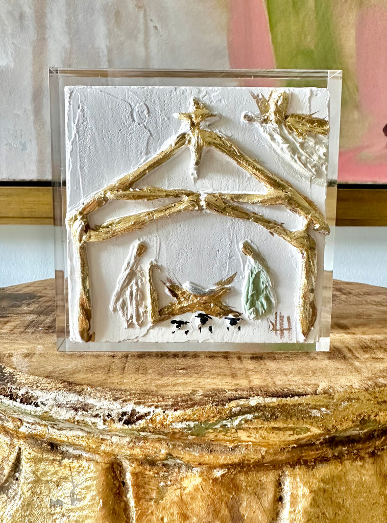 Christmas- Nativity Scene on Acrylic Block 4" x 4" x 1"