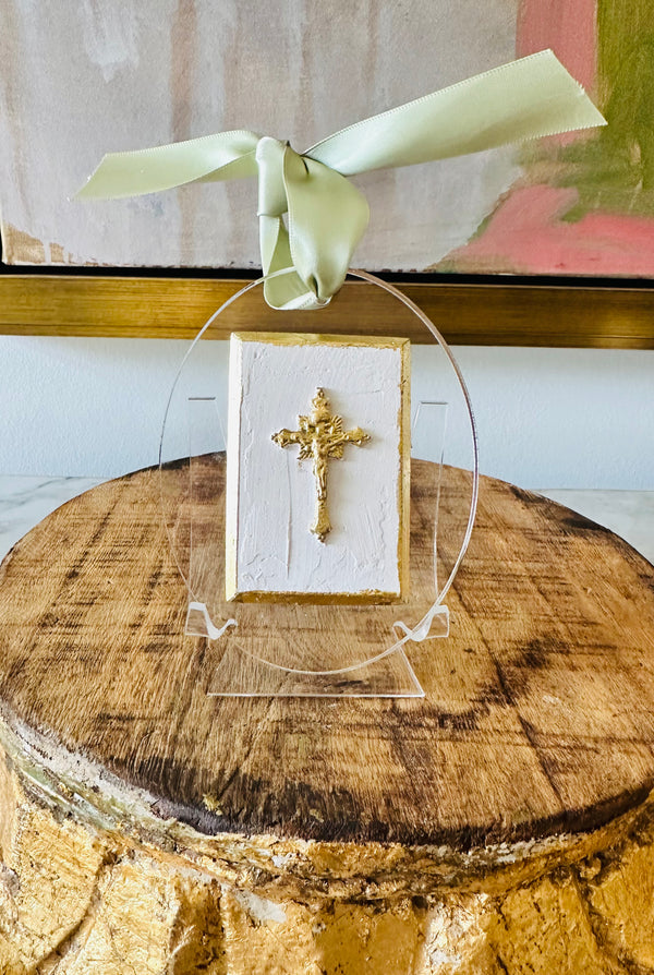 Christmas-Rectangle Intaglio Crucifix Cross Ornament