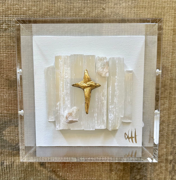 Cross and Quartz in Acrylic Shadow Box lll