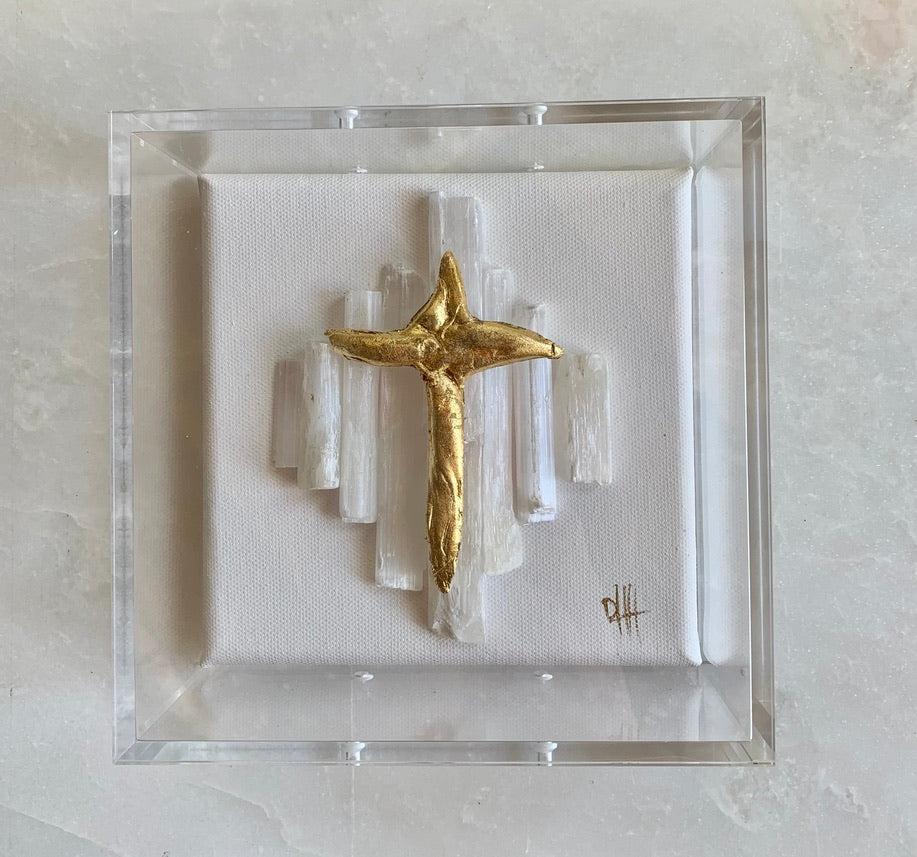 Gold Leaf Cross w/Selenite II