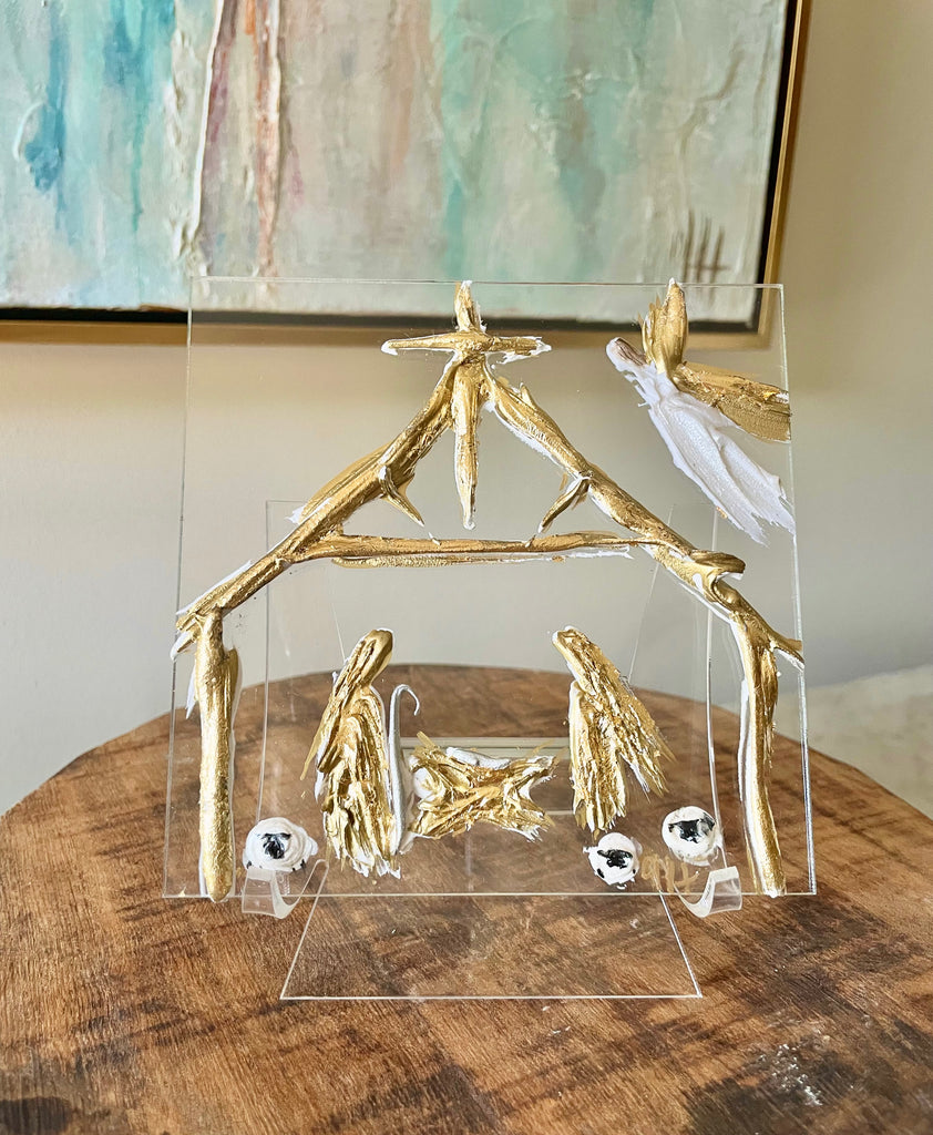 Gold Leaf Nativity Scene with Acrylic Easel (Small)