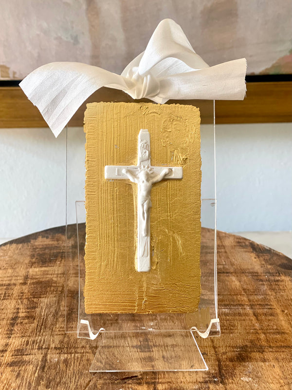 Single Crucifix on Gold Leaf Acrylic Ornament